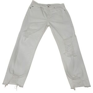 7 For All Mankind White Distressed Boyfriend Highrise‎ Jeans Wmn Size 28 I383